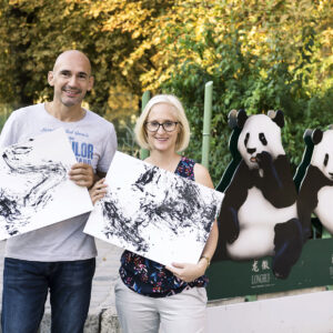Gemälde von Pandabärin Yang Yang, „Schwarz auf Weiß“ Unikate - Limitiert Auflage!